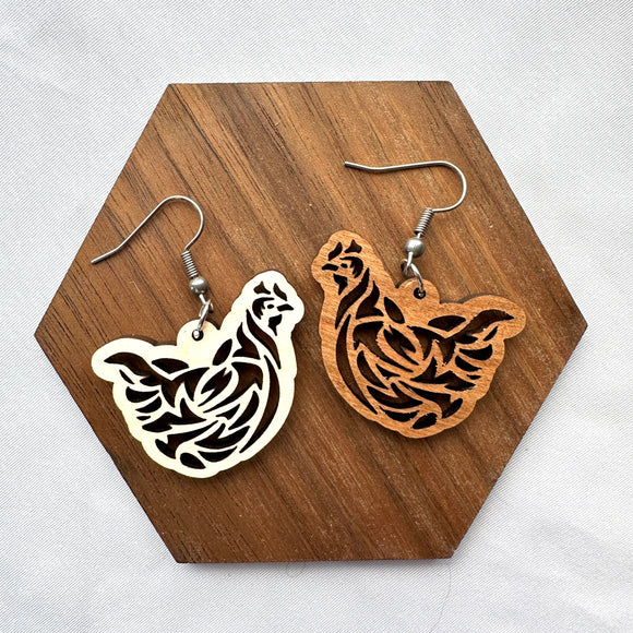 Chicken Cutout Wood Drop Earrings, 2 colors - Wholesale