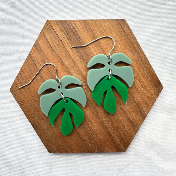 Monstera Acrylic 2 Part Drop Earrings - Wholesale