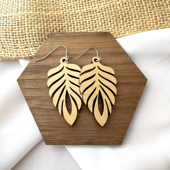 Feather Wood Earrings, 2 Colors - Wholesale