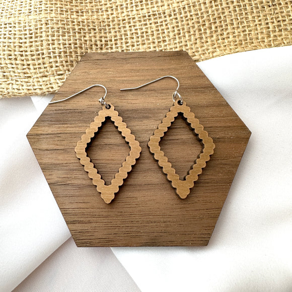 Scalloped Quad Hoop Drop Wood Earrings - Wholesale