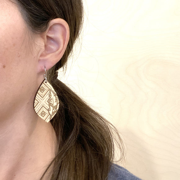 Aztec Feather Drop Earrings Maple Wood - Wholesale