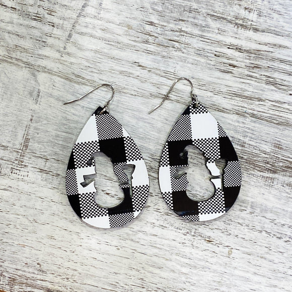 Black and White Plaid Snowman Acrylic Drops