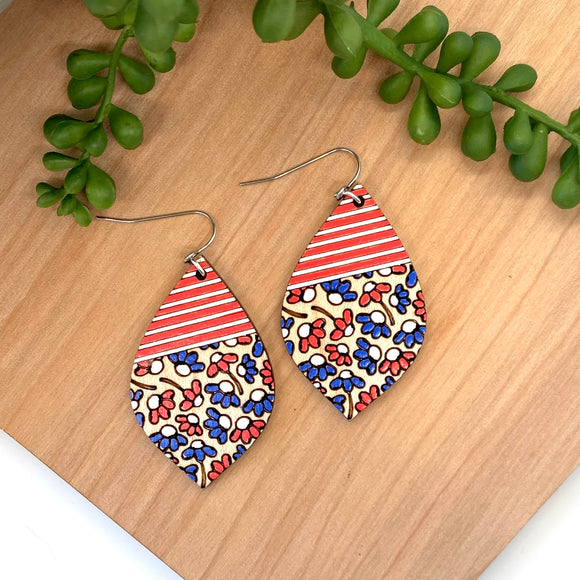 Hand Painted Red and Blue Flower Drops