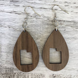 State Drop Earrings-Walnut - Wholesale