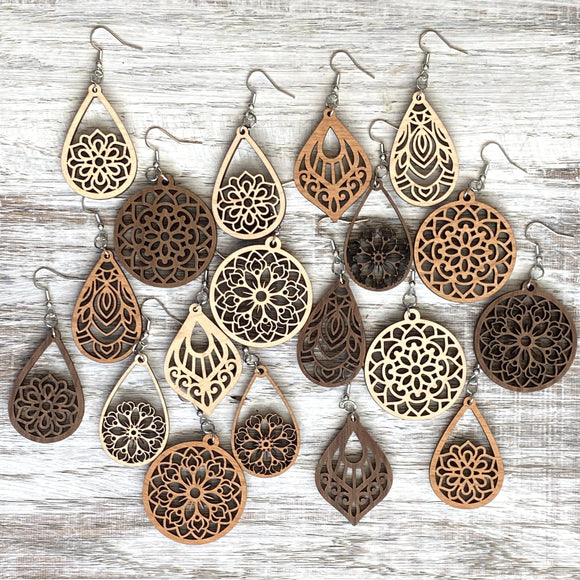 Mandala Drop Wood Earrings - Wholesale